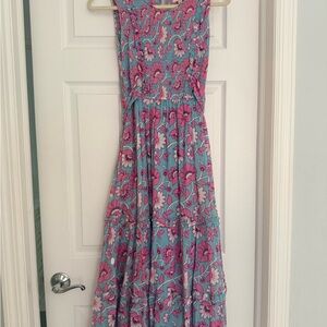 Banjanan Sleeveless Floral Maxi Dress in Aqua and Pink
